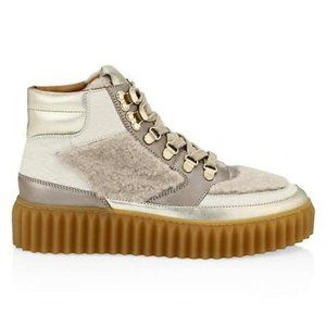 NWT Voile Blanche Eva Shearling & Metallic Leather Women's Hiking, Boots EU 40